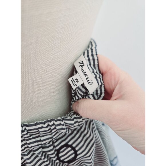 Madewell Embroidered Stripe Midi Navy White 100% Cotton Geometric Full Skirt XS - Picture 10 of 11